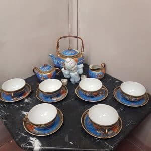 Set da tè vintage satsuma dragon moriage lithophane geisha