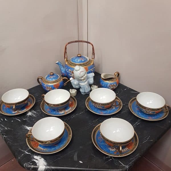 Set da tè vintage satsuma dragon moriage lithophane geisha