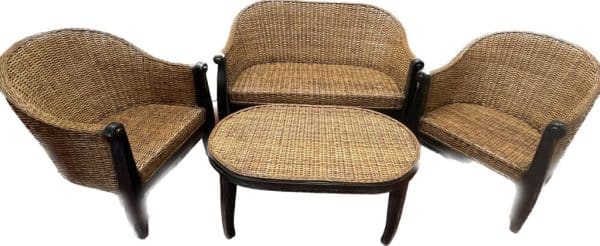 set da esterno midollino e legno